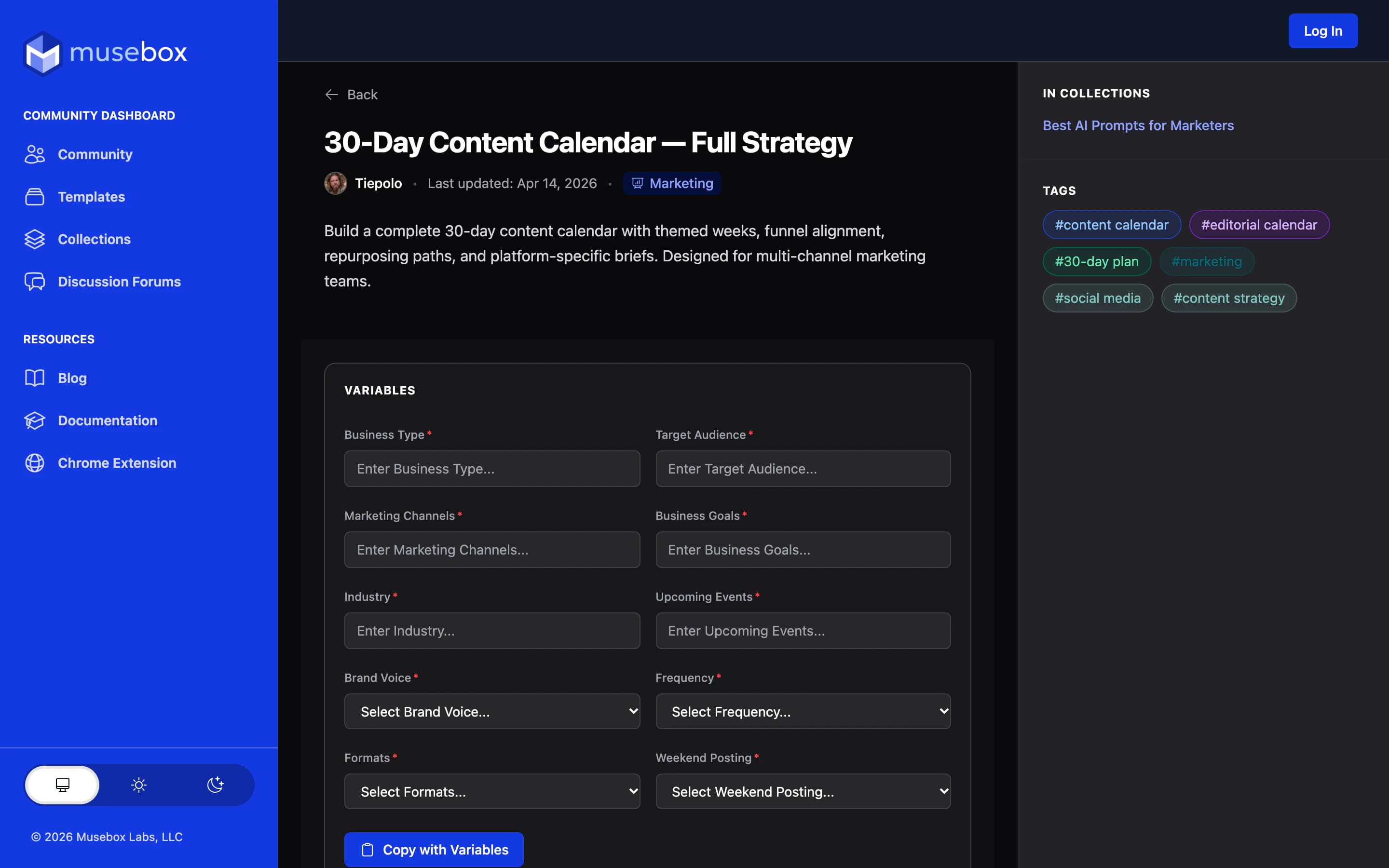 The same prompt page in dark mode.