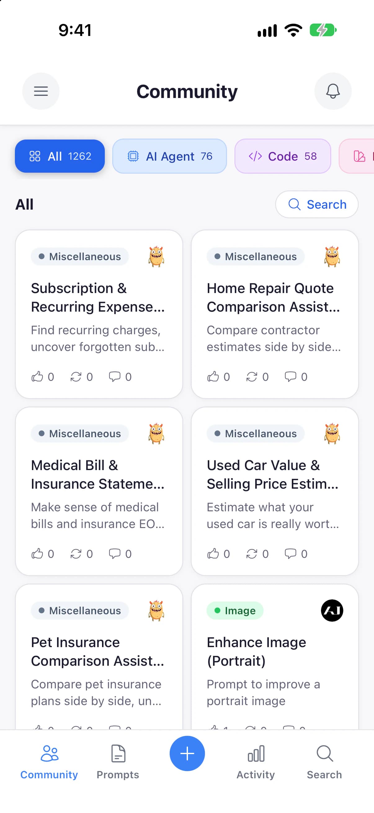 The community feed in the Musebox iPhone app.